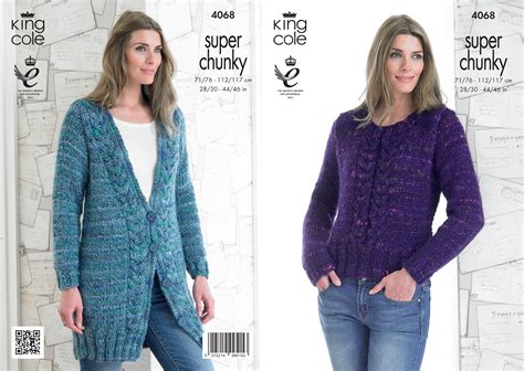 King Cole Ladies Super Chunky Knitting Pattern Cable Knit Sweater Jacket 4068 Ebay