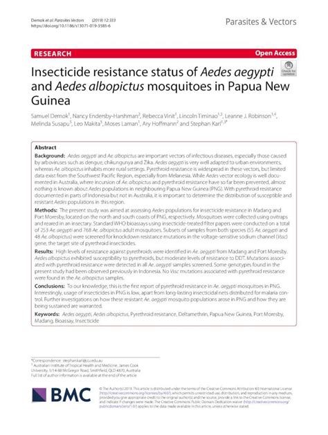 Pdf Insecticide Resistance Status Of˜aedes Aegypti And˜aedes