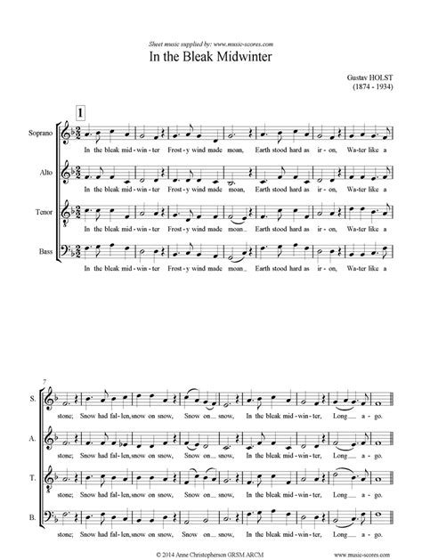 Holst In The Bleak Midwinter Satb Classical Sheet Music