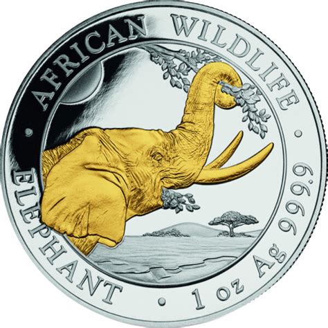 Somalia Elefant 2023 1 Oz Silber Teilvergoldet 53 43