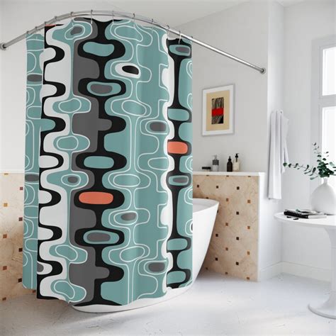 Mid Century Modern Retro Geometric Shower Curtain Mcm Etsy