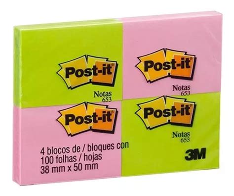 Bloco Adesivo Post It X Mm Folhas C Un Neon M Mercadolivre