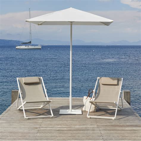 Chaise De Plage Pliante En Aluminium Blanc Et Toile Sable Alexa