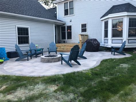 Belgard Paver Patio With Fire Pit And Wood Deck By Palatine Il Patio