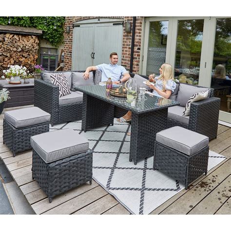 Barcelona 9 Seater Rattan Garden Furniture Dining Set In Black