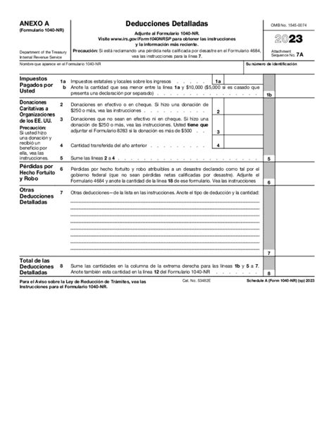 Schedule A Form 1040 NR Sp Itemized Deductions Spanish Version Fill