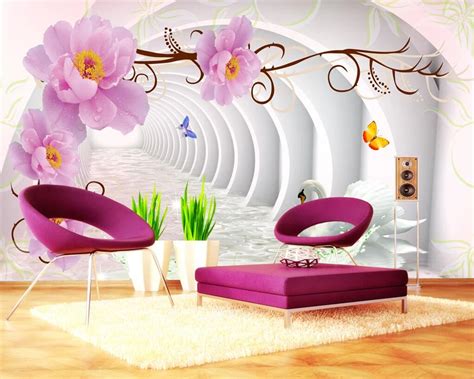 Beibehang Custom Wallpaper Home Decorative Mural 3d Roses Swan Lake 3d