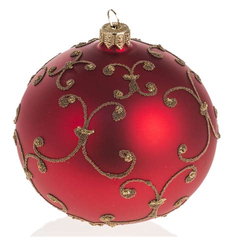 Boule de Noel verre rouge décors or 10cm vente en ligne sur HOLYART