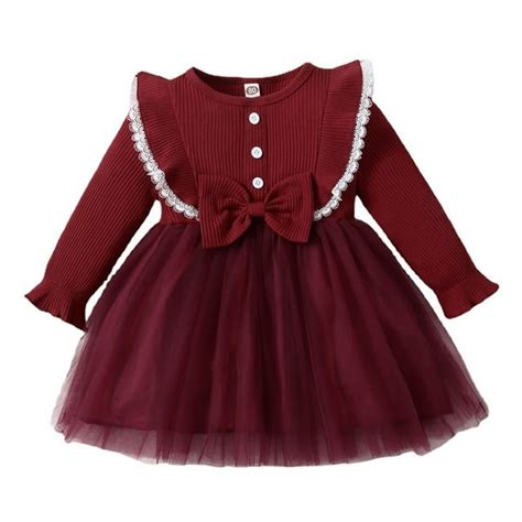 Baby Girls Dresses Fall Winter Long Sleeve Bowknot Mesh Tulle Princess ...