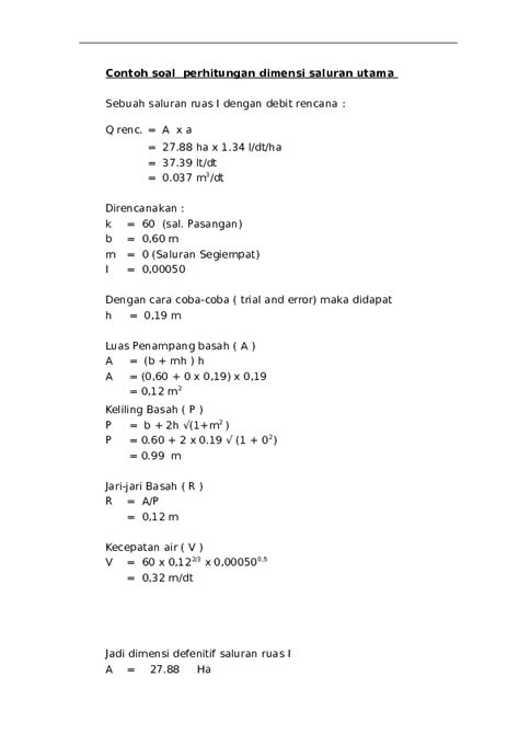 Doc Contoh Soal Perhitungan Dimensi Saluran Utama