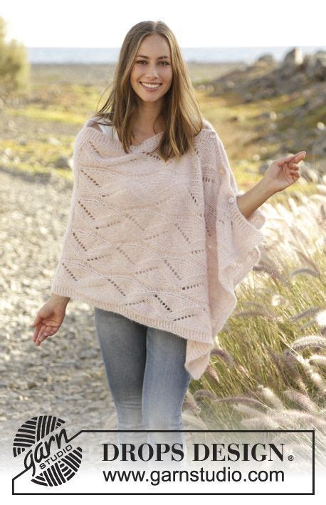 With Me Poncho With Lace Pattern Knitted Sideways By DROPS Design Free