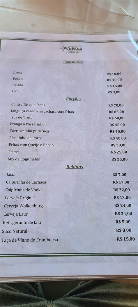 Carta Del Restaurante Kallas Da Serra Brasil Rodovia Vice Prefeito