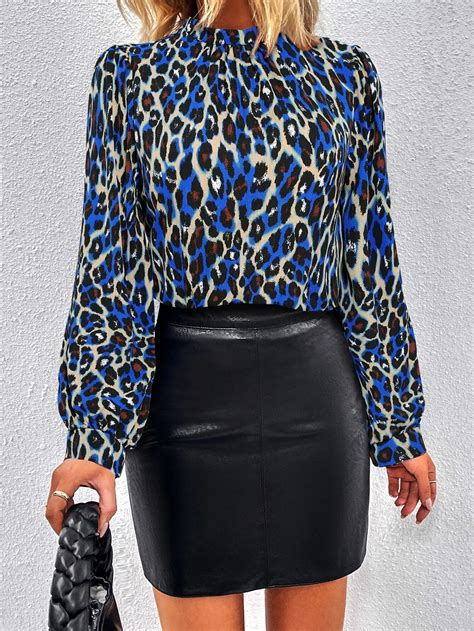 Shein Lune Blusas Estampa De Leopardo Traseira Do Buraco Da Fechadura