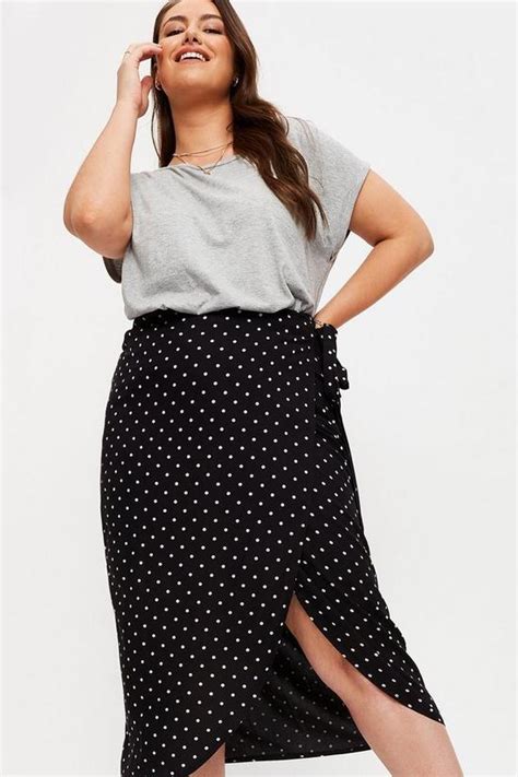 Skirts Curve Mono Spot Wrap Over Skirt Dorothy Perkins