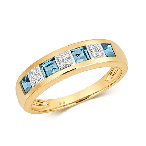 9ct Yellow Gold Swiss Blue Topaz Diamond Eternity Ring Blue Topaz