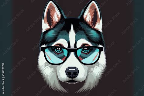 Cool Cartoon Symbol Of A Husky Dog Wearing Glasses Animal Nature