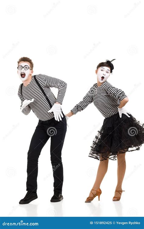 Smiling Mimes In Striped Shirts Stock Image Image Of Isolated Black