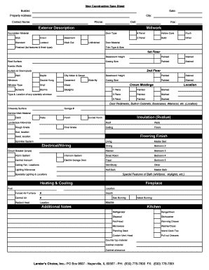 New Construction Spec Sheet Fill Online Printable Fillable Blank