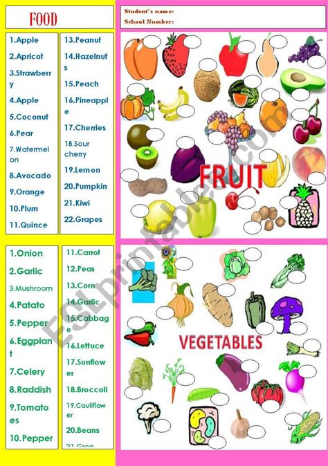 Fruit And Vegetables 4 Pages Esl Worksheet By Happyhospital