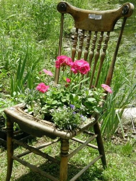 Old Chair As Flower Pot Holder Garden Decorations Of Recycled Old