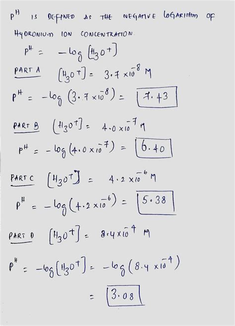 Solved Calculate The Ph Ph Of Each Solution Part A H3o 37×10