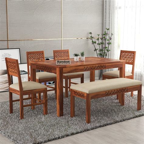 Ramdoot Furniture Cnc Wooden Dining Table Seater Dinner Table With