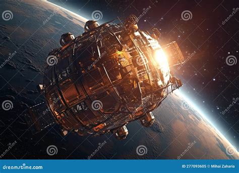 A Spaceship Orbiting A Planet Space Exploration Concept Generative