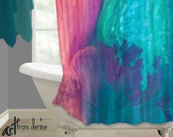 Gray Coral And Teal Shower Curtain Modern Abstract Fabric Etsy