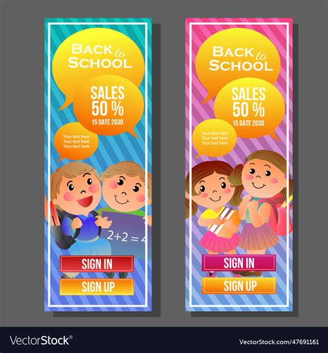 Back To School Vertical Banner Colorful Student Vector Image