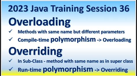 2023 Java Training Session 36 Overloading Compile Time Polymorphism Overriding Run Time