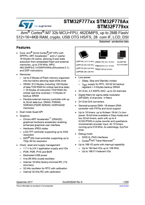 STM32F777BI STMicroelectronics MCU FPU Hoja de datos Ficha técnica