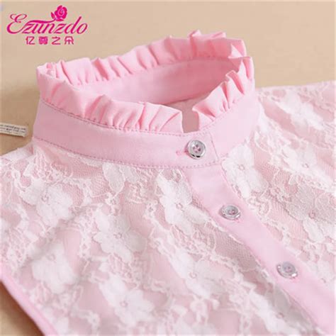 Yizunzhiduo Tie Women Shirts Fake Collars White Pink Blue Lace High