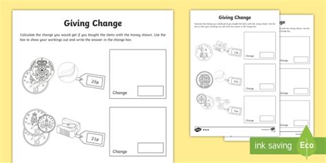 Giving Change Ks1 Worksheet Activity Sheets Money Maths Numeracy