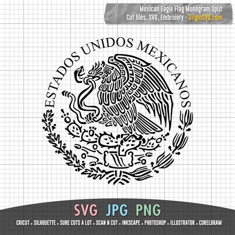 Mexican Eagle Flag Monogram Split Svg In 4 Variation Origin Svg Art