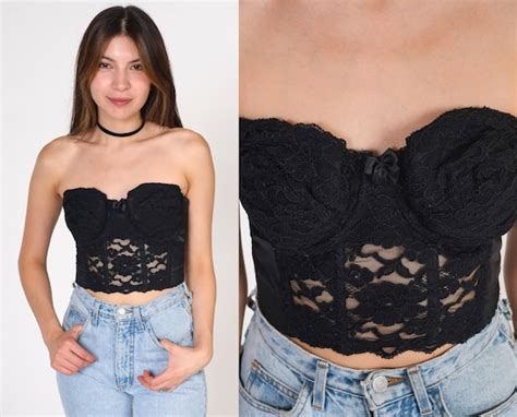 Black Lace Corset Top 90s Victoria S Secret Bustier L Gem