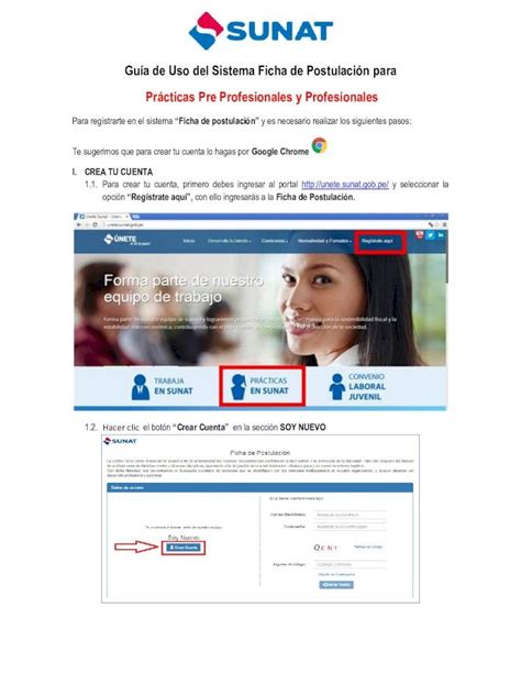 PDF Guía de Uso del Sistema Ficha de Postulación unete sunat gob pe