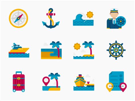 50 Vacation Planning Cruise Icon Set Flat Icons