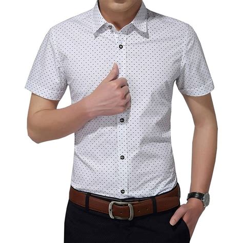 Summer Mens Short Sleeve Plaid Cotton Slim Shirt White207