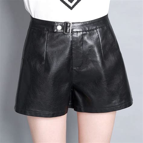 2016 New Autumn Winter Women Pu Leather Shorts Fashion Female Mid Waist