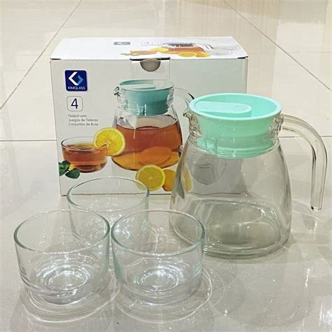 Jual IDOLMART Pitcher Teko Set Bulat Drink Set Kimglass Isi 4 Pcs