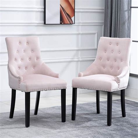 Pink Velvet Dining Chairs Set Of 2 With Arms Ring Occasional Fabric