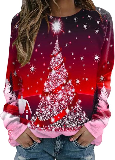 Weihnachtspullover Damen Gro E Gr En Winter Langarm Rundhals Pullover