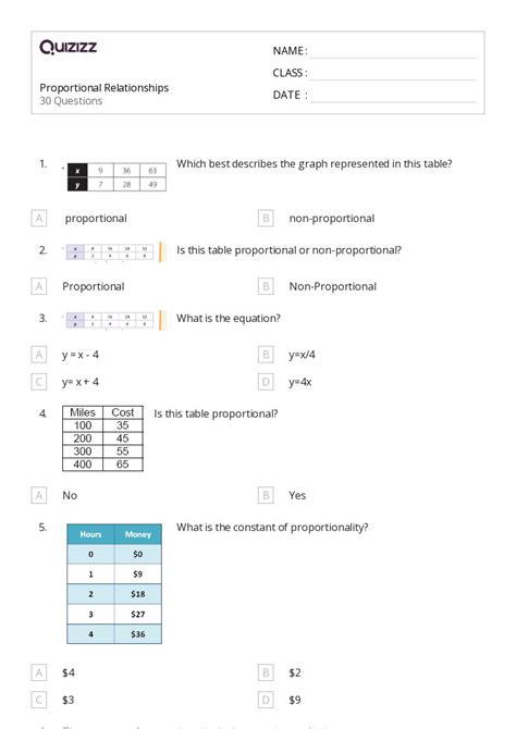 Proportional Relationships Worksheets For Th Grade On Quizizz