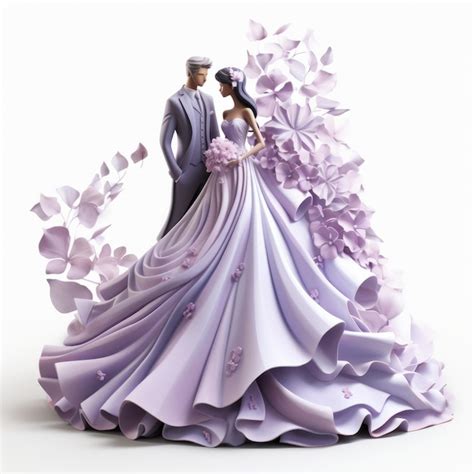 3d Drawing Of Bride And Groom Surrounded By Flowers Premium AI