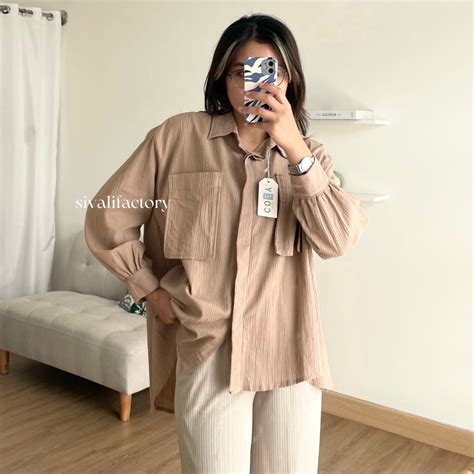 Jual Sivali Gea Top Kemeja Oversize Linen Wanita Linen Crinkle