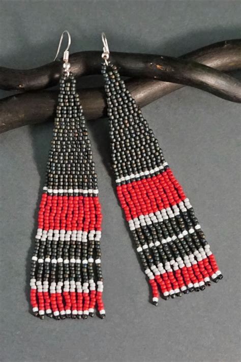 Black Red Beaded Earrings Beaded Earrings Red Beaded Earrings