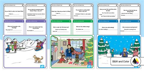 Winter Scene And Picture Cards With Prompts For Ell Twinkl