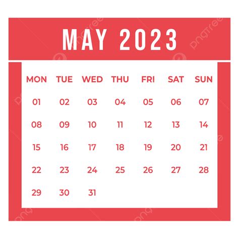 Gambar Mei 2023 Transparan Kalender Bulanan Kalender 2023 Mei 2023