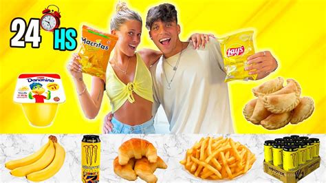 24 Horas Comiendo Amarillo Con Mi Novia Youtube