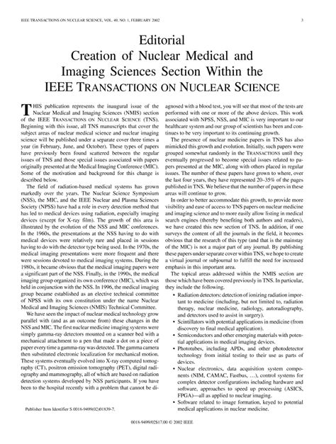 Editorial Creation Of Nuclear Medical And Imaging Sciences Section